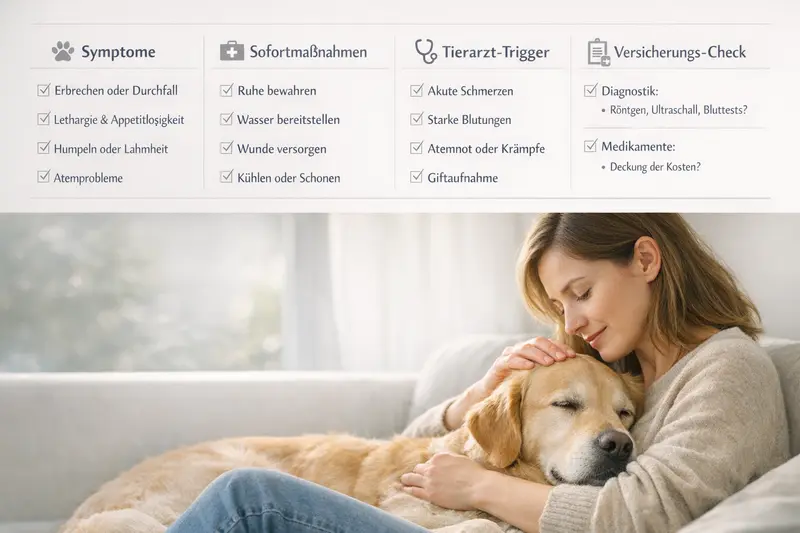 Checkliste für Hundebesitzer mit Symptomen, Sofortmaßnahmen und Versicherungscheck