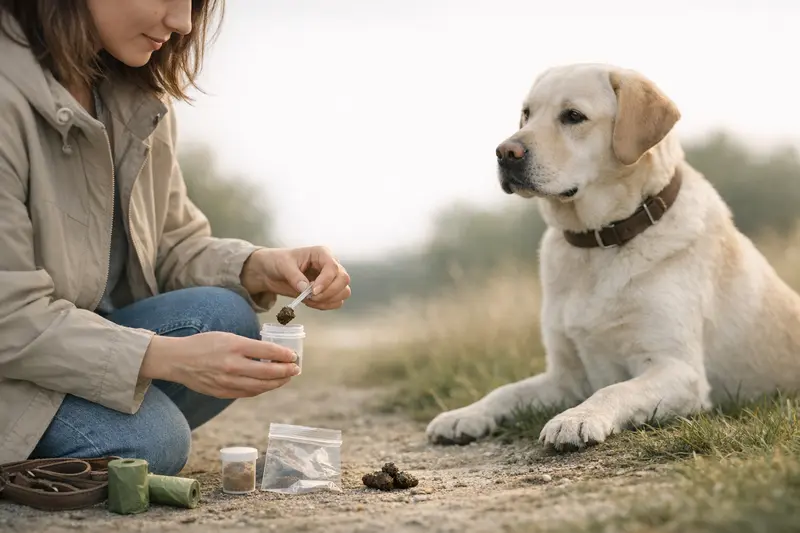 Eine Anleitung zur richtigen Kotprobenentnahme bei Hunden für die Gesundheitsüberprüfung.