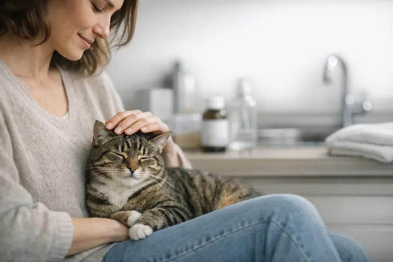 Eine Checkliste für Katzenhalter zur sicheren Aufbewahrung und Anwendung von Produkten im Haushalt.