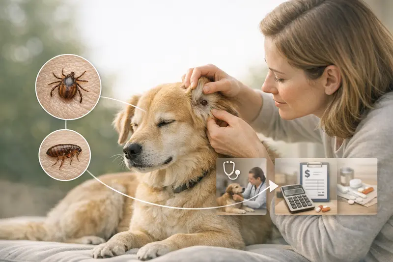 Nahaufnahme eines Hundes mit sichtbarem Floh auf dem Fell, ideal zur Aufklärung über Ektoparasiten