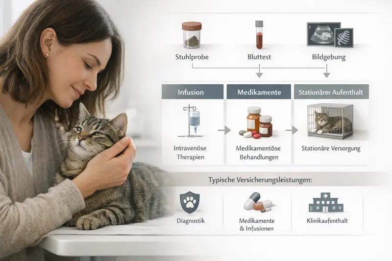Diagramm zu Diagnostik- und Behandlungspfaden bei Katzen mit Versicherungsleistungen