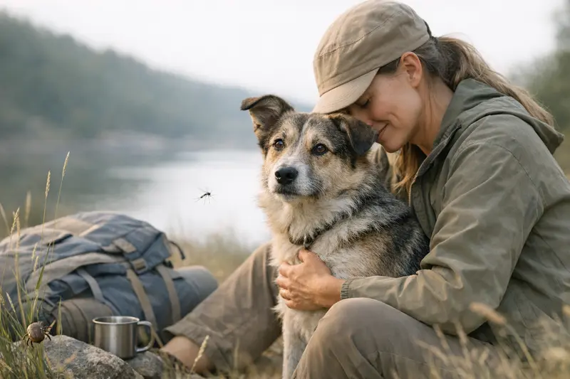 Ein fröhlicher Hund erkundet die Natur während der Zecken- und Mückensaison.
