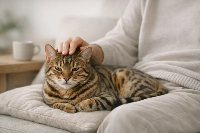 Eine aktive Bengalkatze spielt in einer modernen Umgebung.