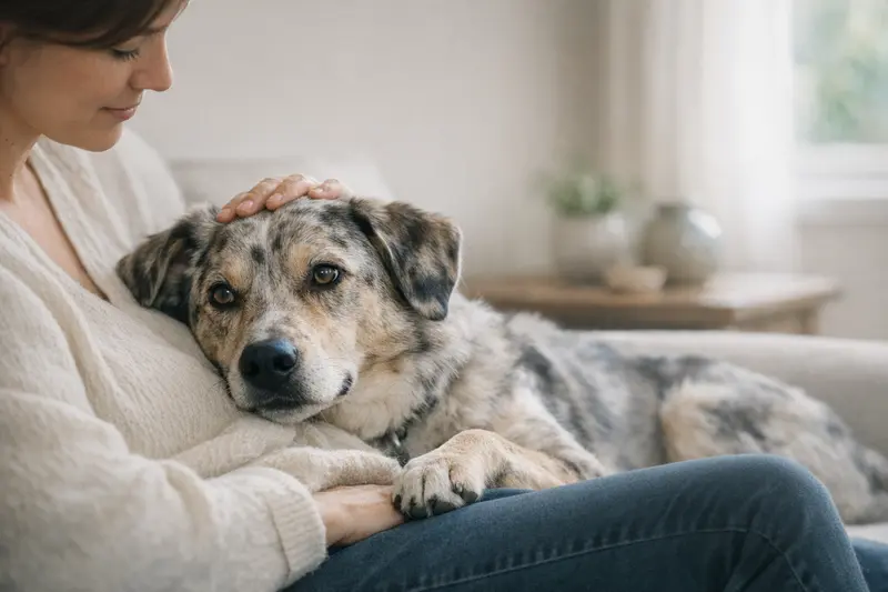 Ein merlefarbener Hund vermittelt Schönheit und Verantwortung.