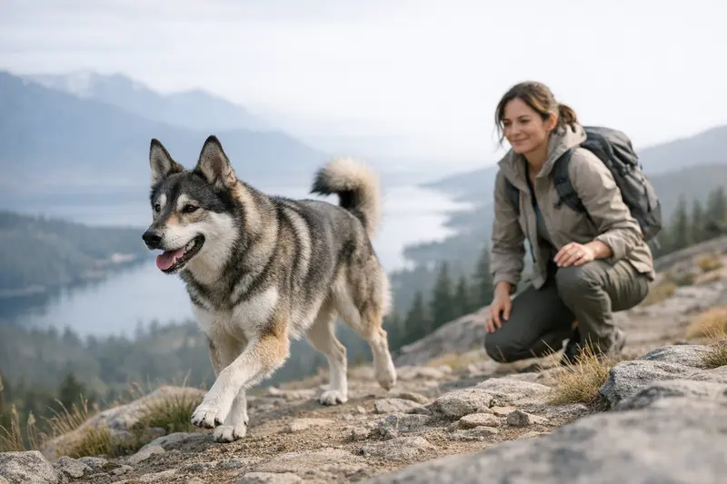 Ein lebhafter Husky in voller Bewegung während eines Outdoor-Abenteuers, das seine Ausdauer zeigt.