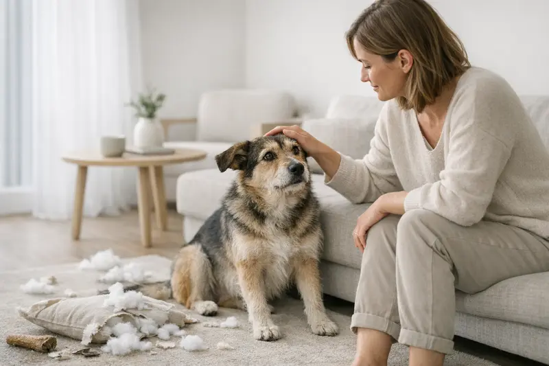 Ein entspannter Hund sitzt in einer ruhigen Wohnumgebung und bringt Freude ins Zuhause.