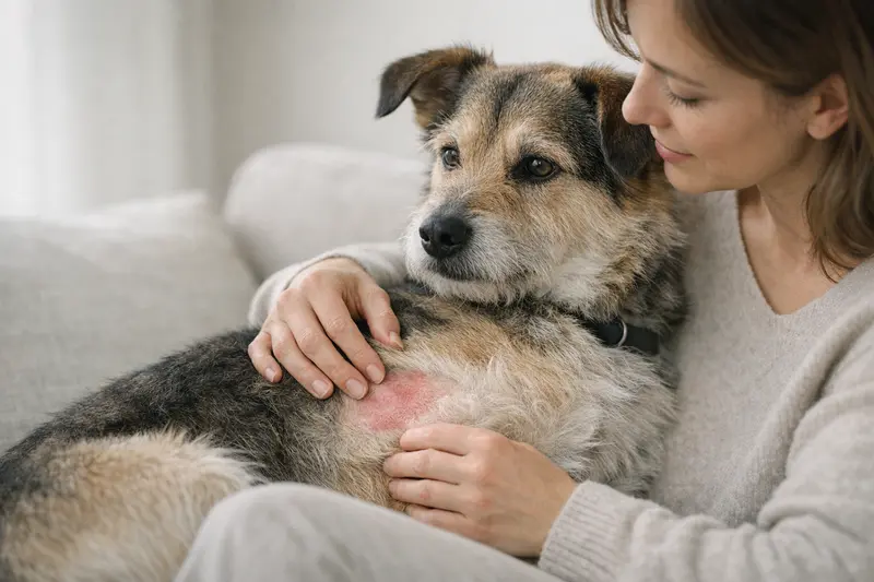 Hochwertiges Portrait eines gesunden Hundes mit schönem Fell, der in entspannter Haltung posiert.