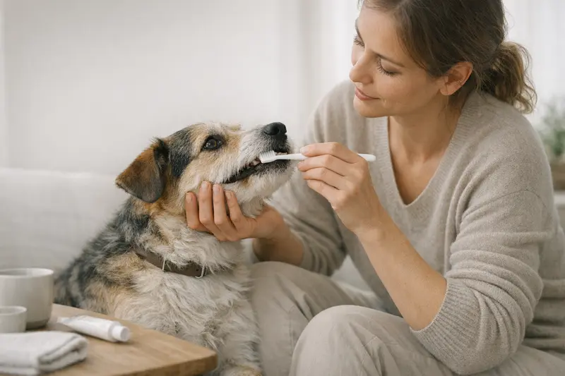 Eine Katze wird sanft während ihrer Zahnpflege-Routine betreut, um die Gesundheit zu fördern.