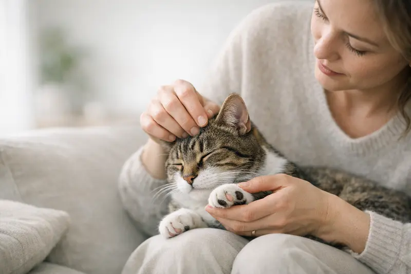 Eine ruhende Katze mit Fokus auf ihren Pfoten und Ohren, typische Stellen für Parasitenbefall.