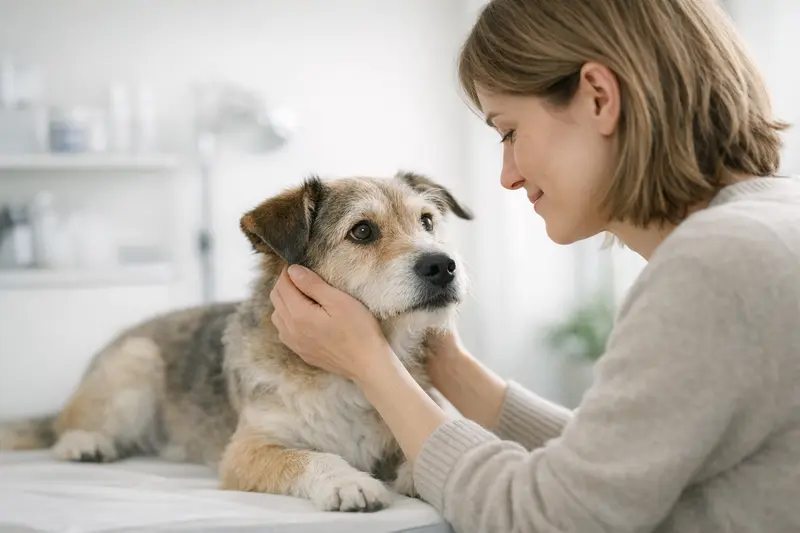Eine entspannte Katze in einem hellen, klinisch sauberen Raum vermittelt Vertrauen und den Fokus auf Gesundheit.