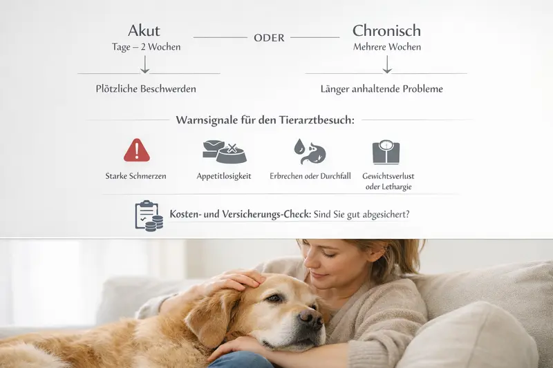 Entscheidungsdiagramm zur Unterscheidung von akuten und chronischen Erkrankungen bei Hunden.