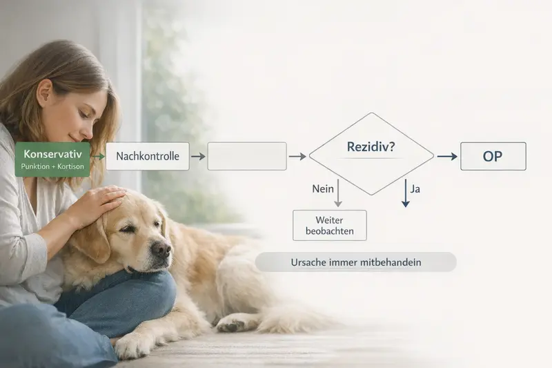 Flowchart zur Behandlung von Hunden mit konservativer Therapie und Nachkontrolle