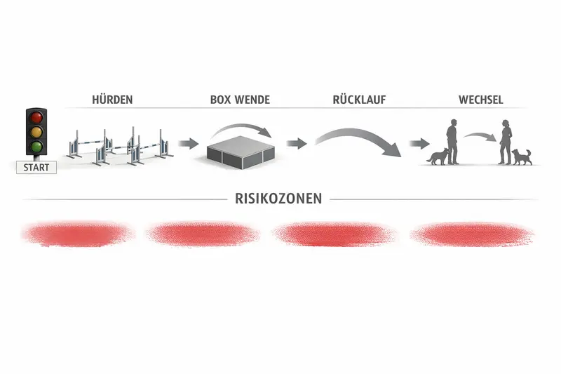 Illustration eines Ablaufschemas zur Hundeversicherung mit Ampelstart und Risikozonen