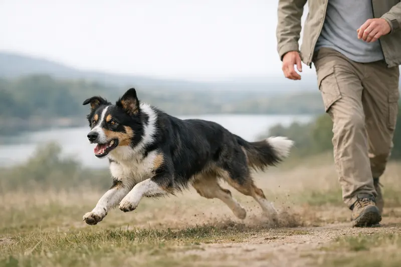 Ein aktiver Border Collie in voller Bewegung, perfekt passend für die Darstellung der Aktivität und Risiken dieser Hunderasse.