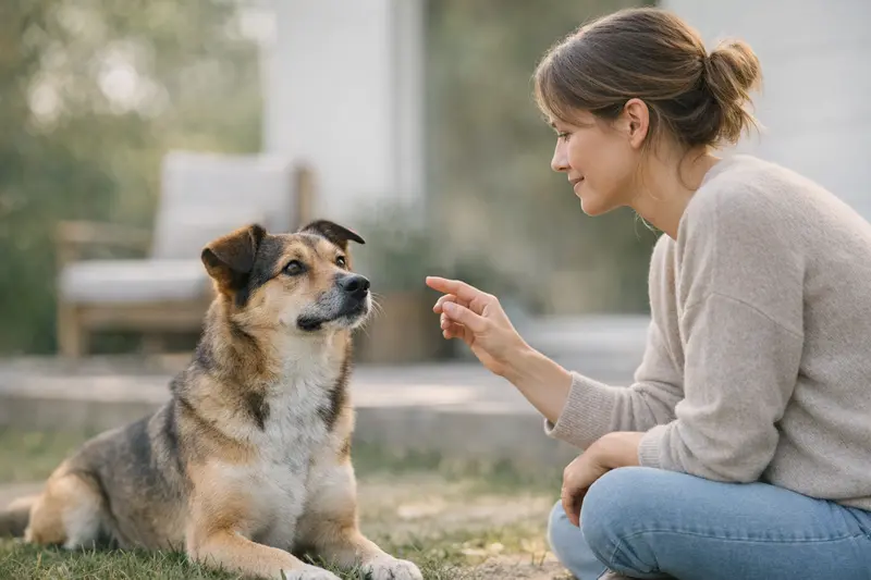 Ein freundlicher Hund wird im Alltag trainiert und angesprochen, was bei der Entscheidung für seinen Namen hilft.