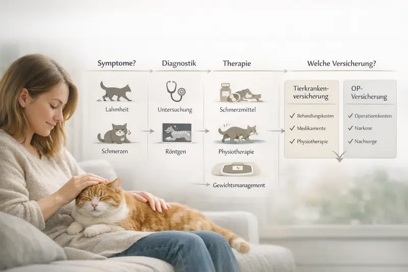 Entscheidungsbaum für die Gesundheit von Katzen mit Symptomen, Diagnostik und Therapieoptionen.
