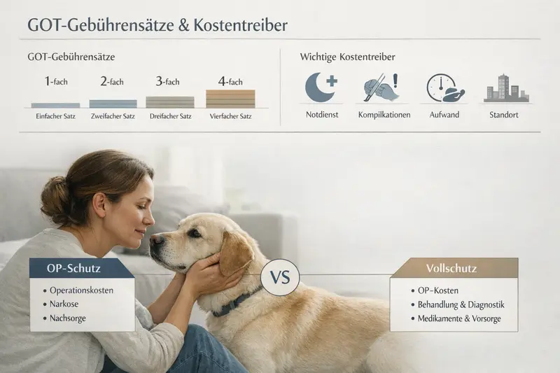 Infografik zu GOT-Gebührensätzen und Kostentreibern für Hunde- und Katzenhalter