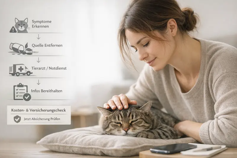 Infografik zu Notfall-Symptomen bei Katzen und Handlungsablauf
