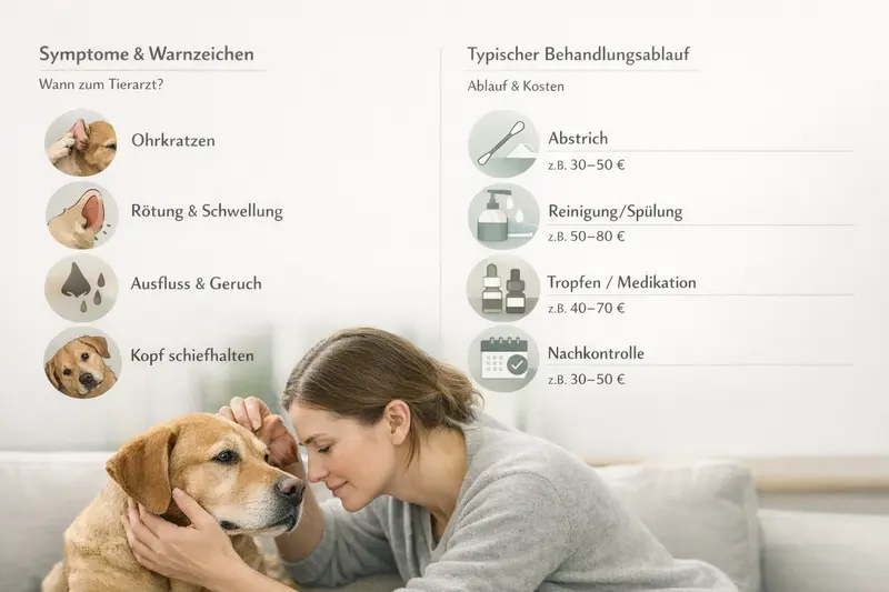 Infografik zur Erkennung von Symptomen und Behandlungsabläufen bei Hundeerkrankungen