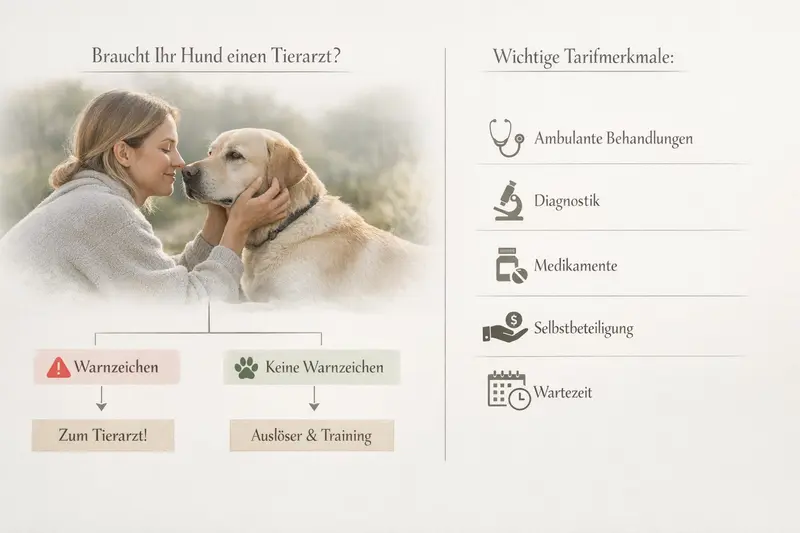 Entscheidungsbaum für Hundebesitzer zeigt Warnzeichen für Tierarztbesuche.