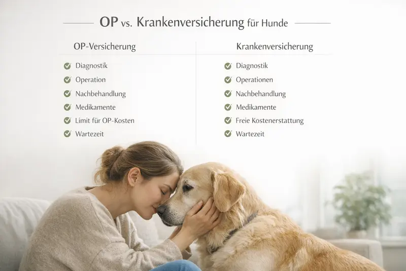 Vergleich der OP- und Krankenversicherung für Hunde mit einer Checkliste von Leistungsbausteinen.
