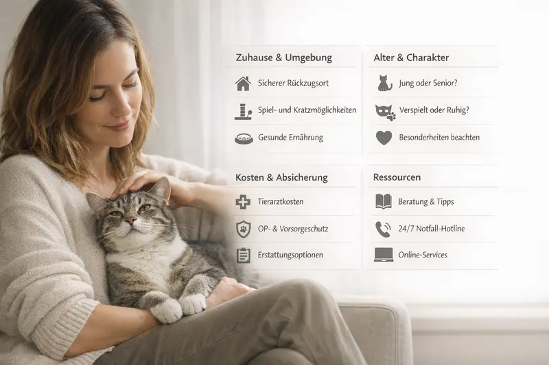 Infografik zeigt Platzregel, Ressourcenliste, Alter-Charakter-Match und Kosten für Katzenbesitzer.
