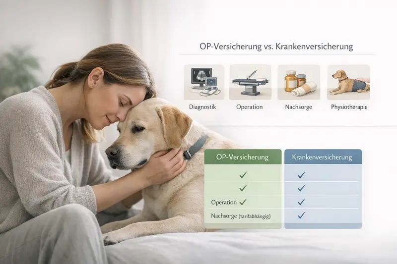 Infografik zur Kostenaufstellung für Hundebehandlungen mit Zuordnung zu OP- und Krankenversicherung