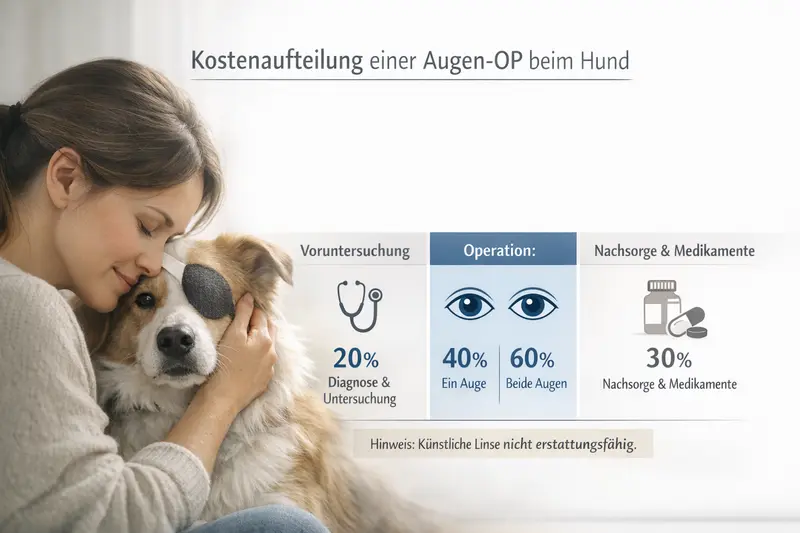 Infografik zur Kostenaufteilung für Hundevernünftige: Voruntersuchung, Operationen und Nachsorge.
