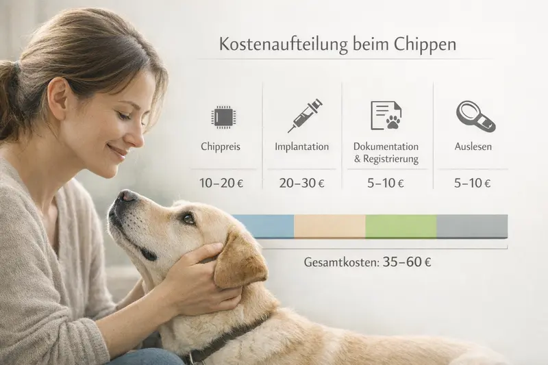 Infografik zur Kostenaufteilung für die Implantation eines Chips bei Hunden.