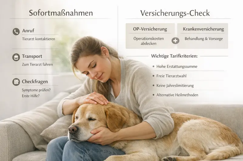 Infografik mit Sofortmaßnahmen für Hundebesitzer und Versicherungs-Check