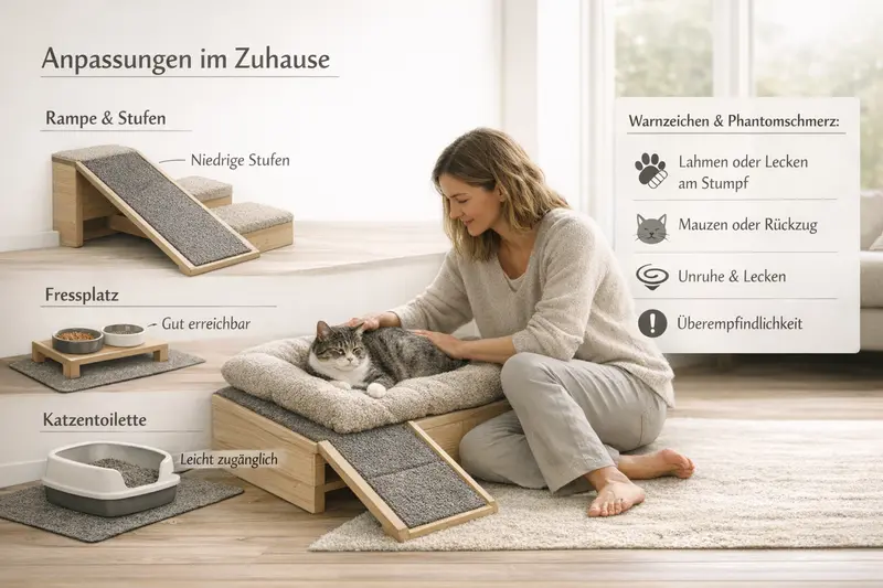Eine Katze mit einem Rampen-System in einem barrierefreien Zuhause für gesunde Lebensbedingungen.