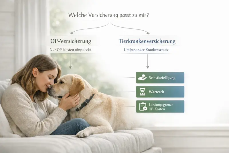 Infografik mit Entscheidungsbaum zur OP-Versicherung und Tierkrankenversicherung für Hunde
