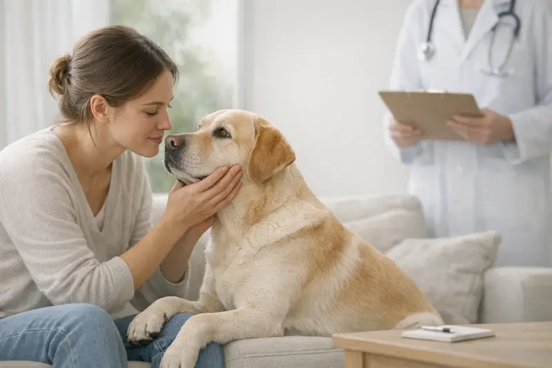 Infografik mit Entscheidungsbaum zu Wetter, Schmerzen und Reizen für Hundebesitzer