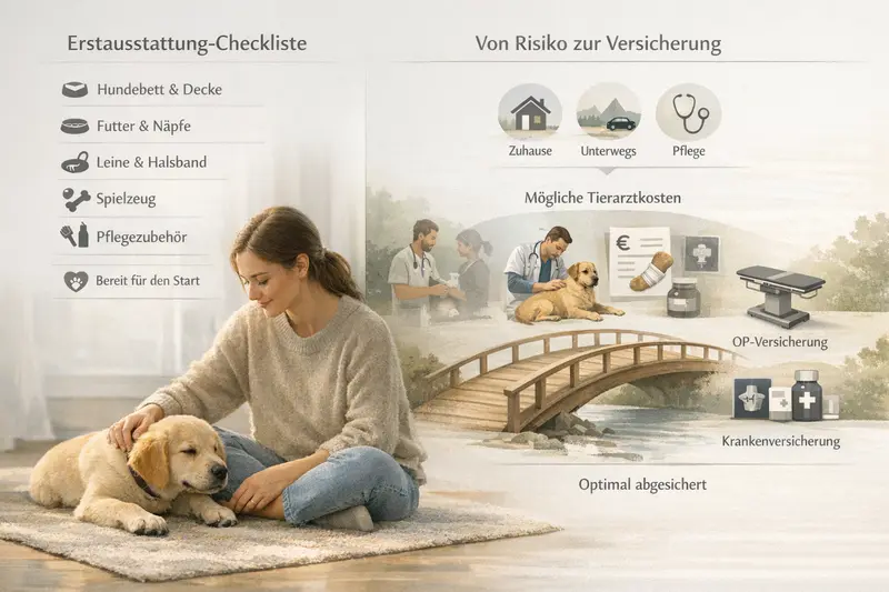 Infografik zur Erstausstattung für Hunde mit Risiko-zu-Versicherung-Brücke