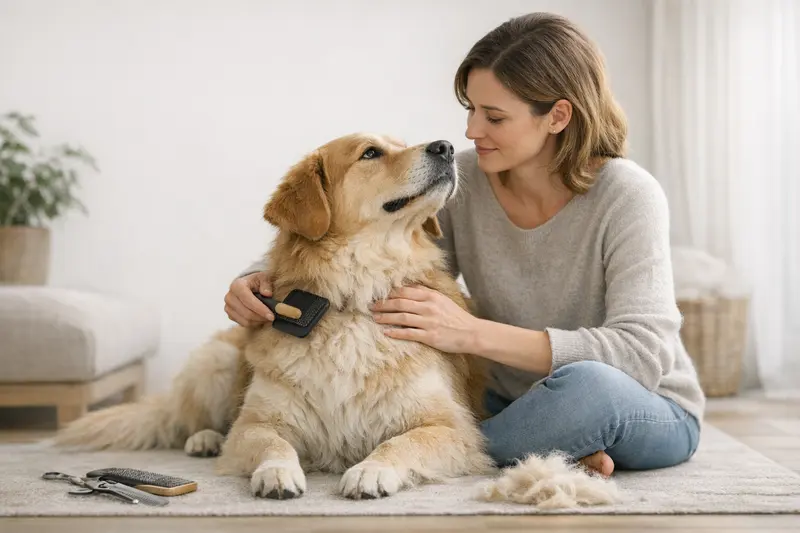 Übersicht der Felltypen von Hunden mit Informationen zu Pflegeintervallen und typischen Risiken wie Verfilzung und Trimmen.