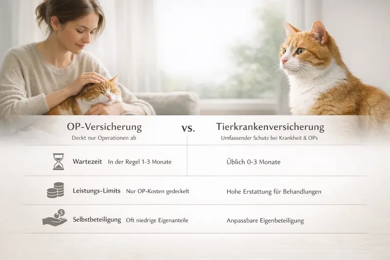 Infografik zur Gegenüberstellung von OP-Versicherung und Tierkrankenversicherung für Katzen