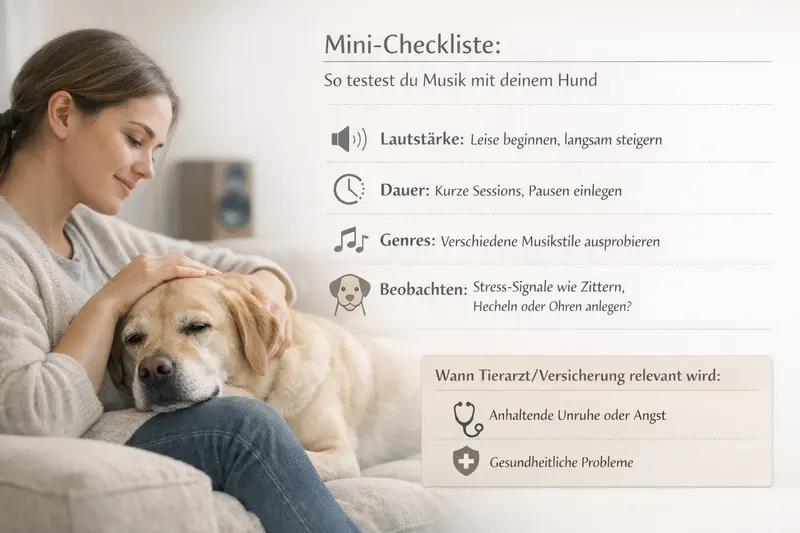 Mini-Checkliste für Hundehalter zur Musik-Testung und Hinweise zur Tierarztbesuch