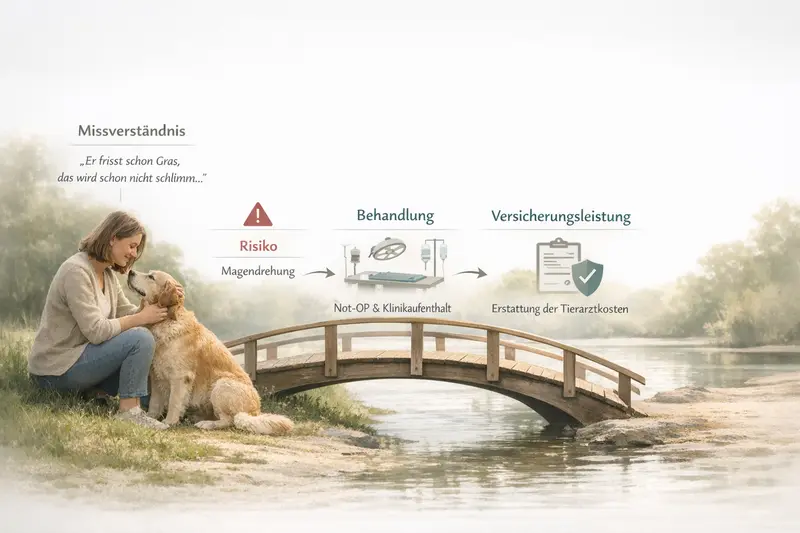 Infografik zur Entscheidungsfindung über Hundevergiftungen und passende Versicherungsleistungen.