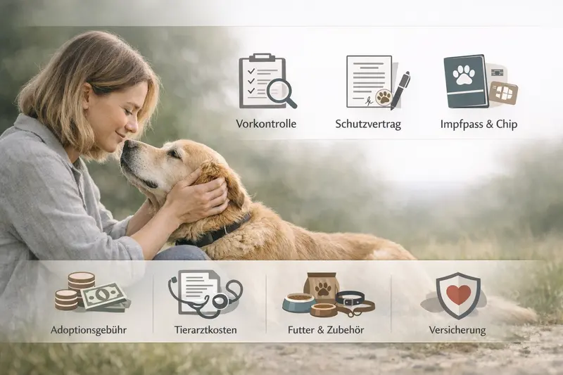 Infografik zur Hundeversicherung mit Vorkontrolle, Schutzvertrag und Impfpass