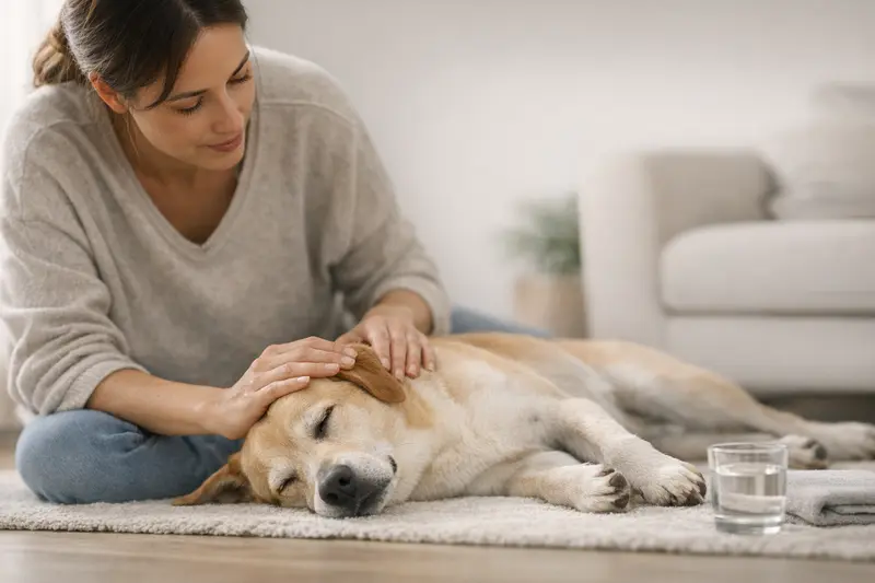 Infografik mit Symptomen und Notfallhinweisen für Hunde bei Krampfanfällen.