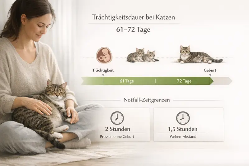 Infografik über die Tragezeit von Katzen und Notfall-Zeitgrenzen