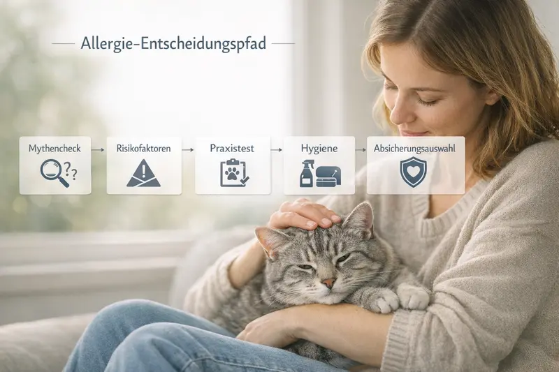 Infografik zeigt den Allergie-Entscheidungspfad für Katzenhalter zur besseren Tiergesundheit.