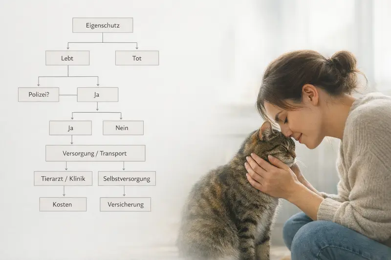 Entscheidungsbaum zur Versorgung von Katzen nach ihrem Zustand.