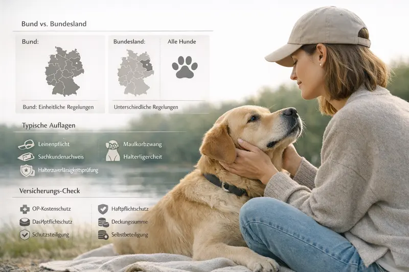 Infografik zeigt Unterschiede in der Tierkrankenversicherung für Hunde zwischen Bund und Bundesland.