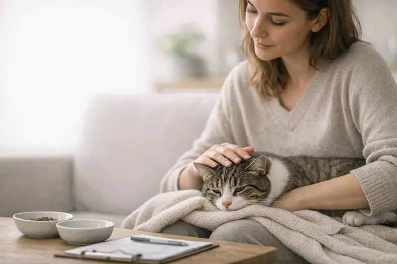 Infografik zum Diagnosepfad mit Eliminationsdiät für Katzen und Notfall-Check bei Schock oder Vergiftung