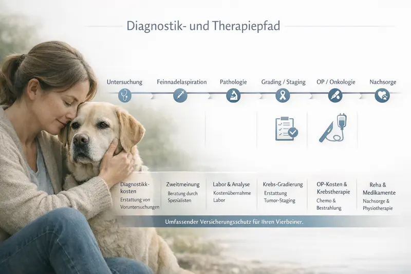 Der Diagnostik- und Therapiepfad für Hunde mit einer Feinnadelaspiration, Pathologie und weiteren Schritten zur Behandlung.