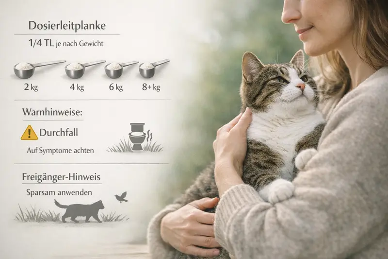 Infografik zur Dosierempfehlung für Katzenmedikamente basierend auf dem Gewicht der Tiere.