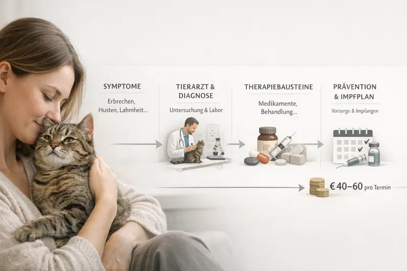 Entscheidungsdiagramm für Katzenhalter zur Erkennung von Symptomen und anschließenden Schritten zum Tierarzt