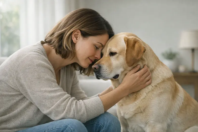 Entscheidungsbaum zur Einschätzung von Gesundheitsproblemen bei Hunden mit Alarmzeichen wie Blut, Dehydration und Hinweis auf Welpen oder alte Hunde.