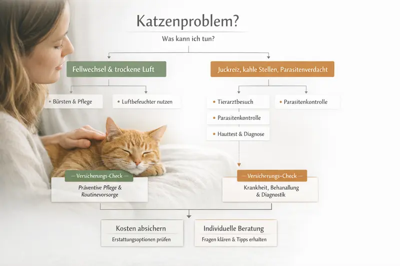 Infografik zum Entscheidungsbaum für Katzenhalter bei Fellwechsel und Gesundheitsproblemen